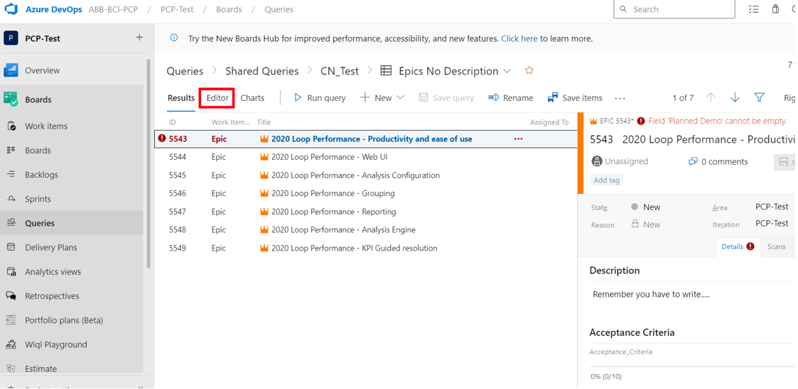 Query Tile-Editor